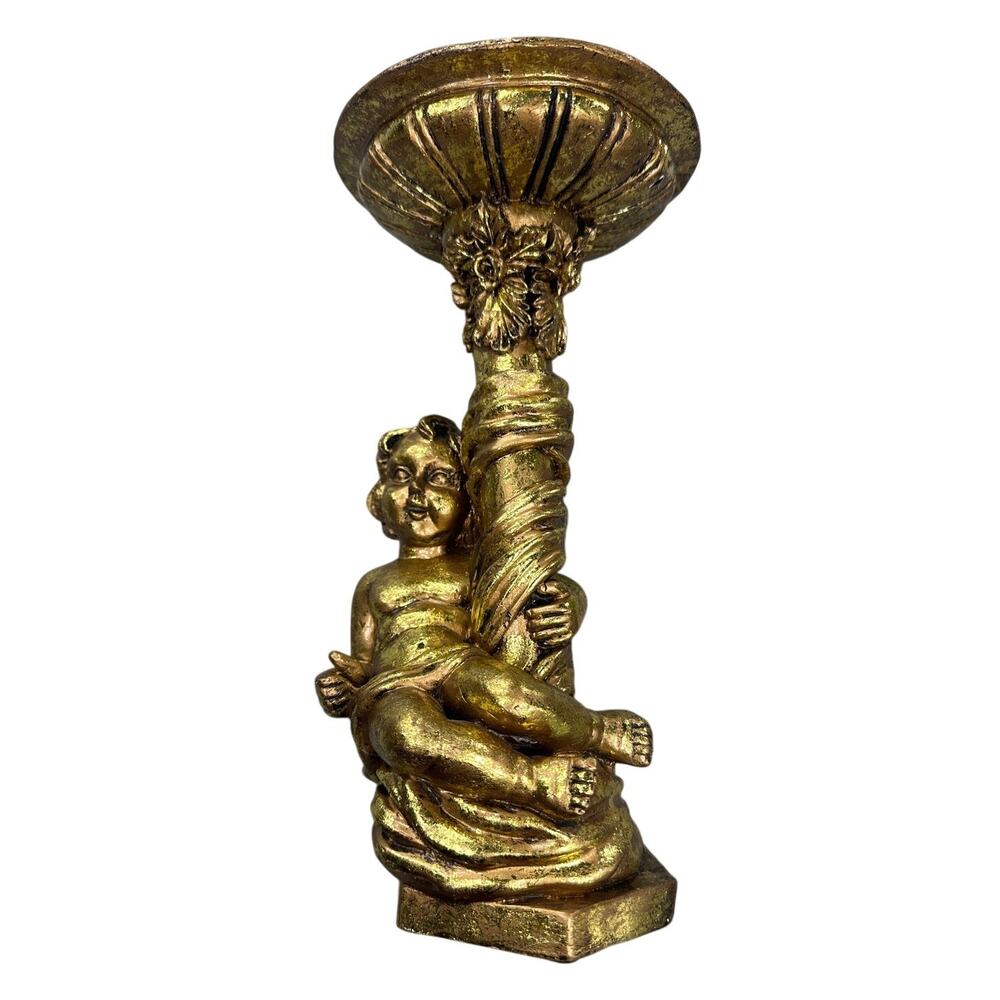 Cherub Pedestal Bowl Candle Holder Gold Gilt Compote Dish